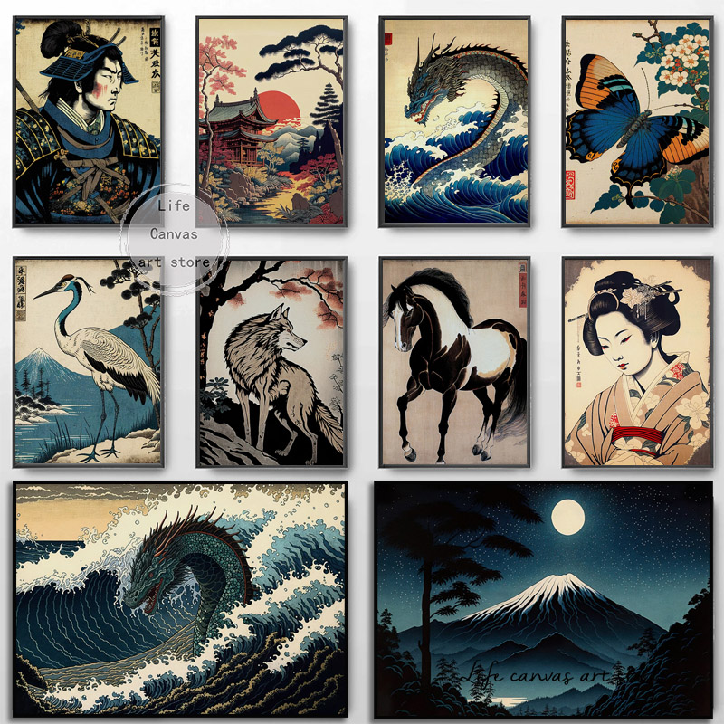 Japanese Lifestyle Home - Vintage Japanese Style Ukiyo-e Animal Crane