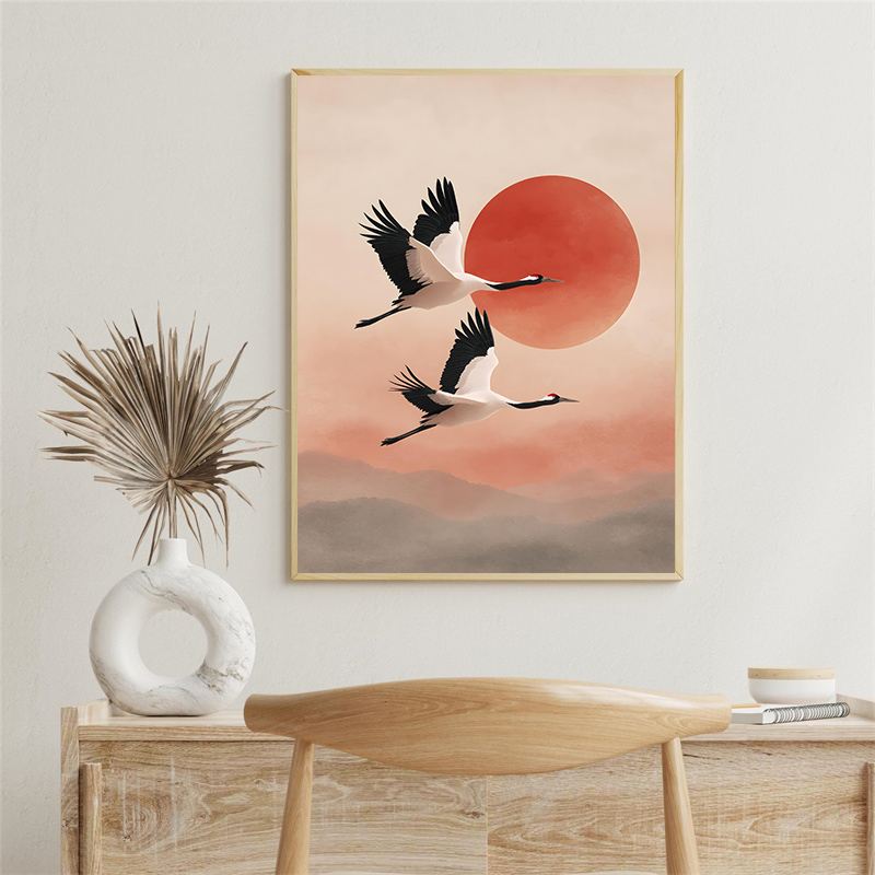 Vintage Crane Flying Birds Flo - Japanese Lifestyle Home のレビューと価格