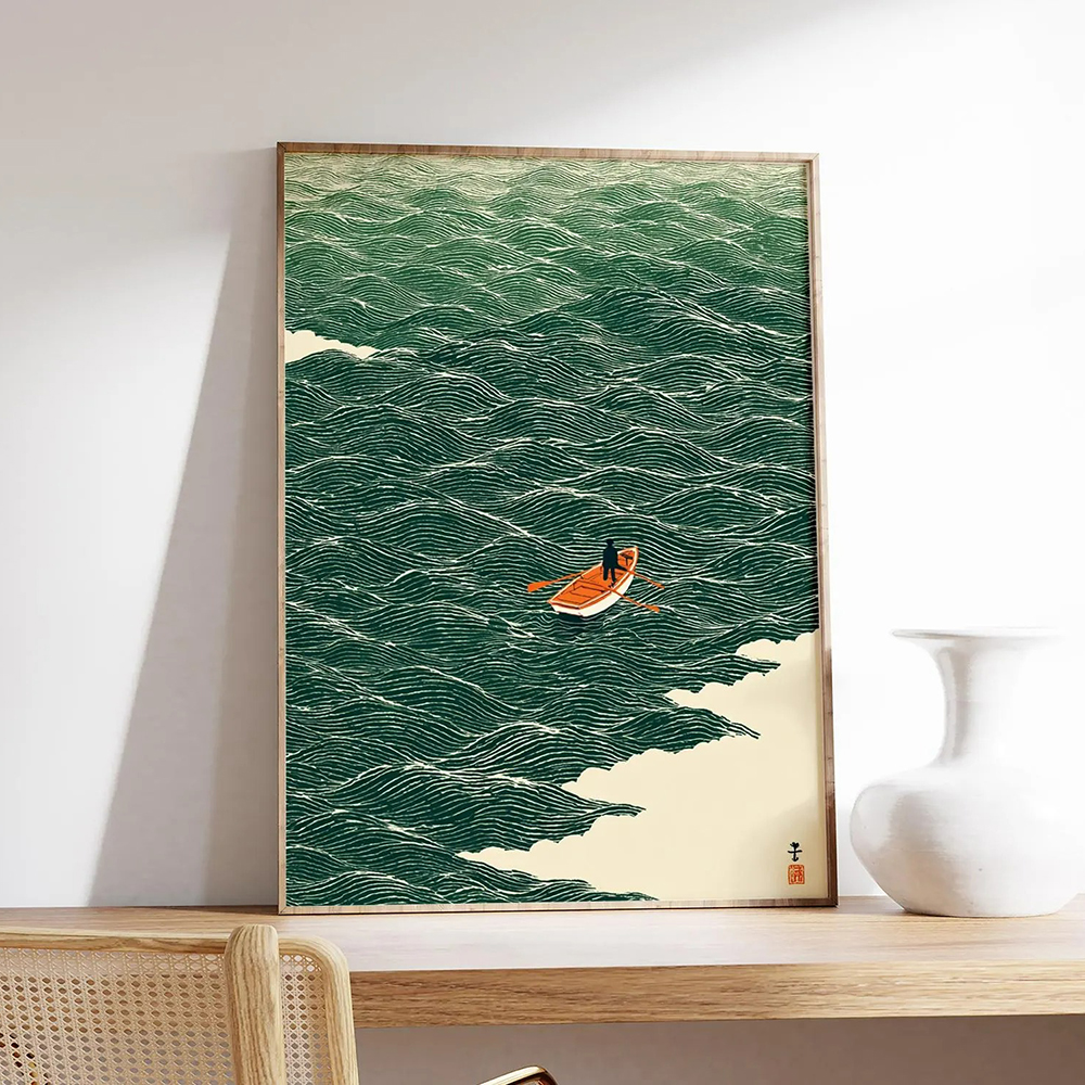 Japanese Wave Art Boat at Sea  - Japanese Lifestyle At Home のレビューと価格