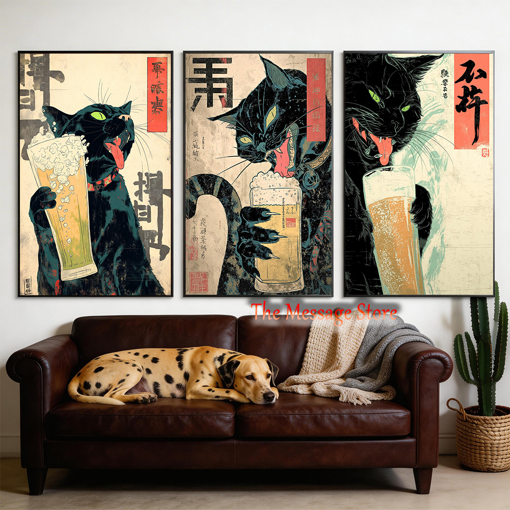 Japanese Quirky Cat Drinking A - Japanese Lifestyle Home のレビューと価格